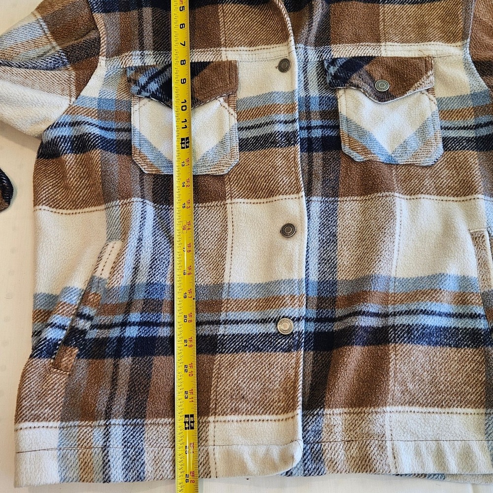RSQ Womens Shirt Jacket Plaid Flannel Button Up M Tan Blue - Picture 3 of 5